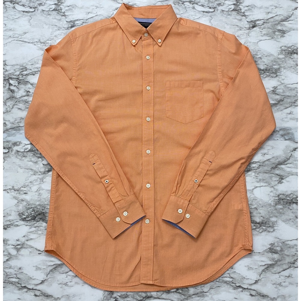 Banana‎ Republic Soft Wash Slim Fit Mens Shirt Size M Orange Long Sleeve Pocket
